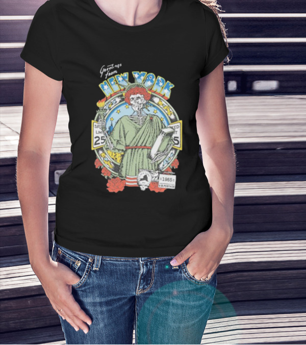 Greetings From New York Grateful Dead 1985 Skeleton Liberty Stamp United States T-Shirt
