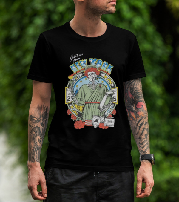 Greetings From New York Grateful Dead 1985 Skeleton Liberty Stamp United States T-Shirt
