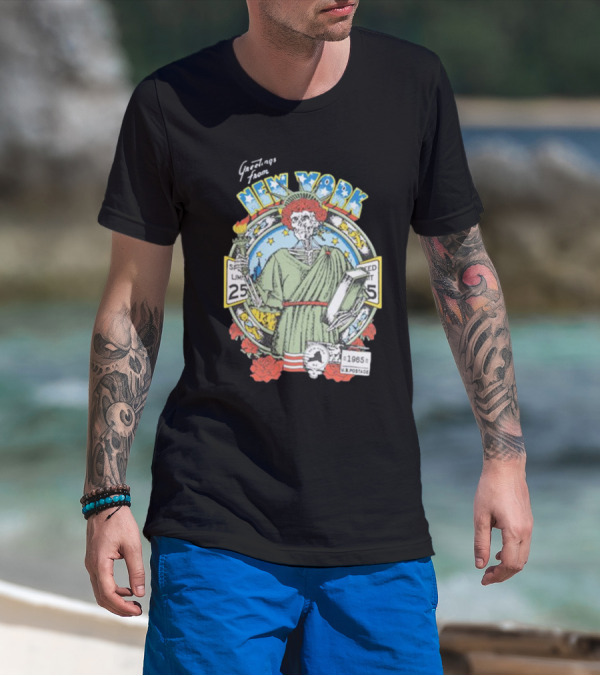 Greetings From New York Grateful Dead 1985 Skeleton Liberty Stamp United States T-Shirt