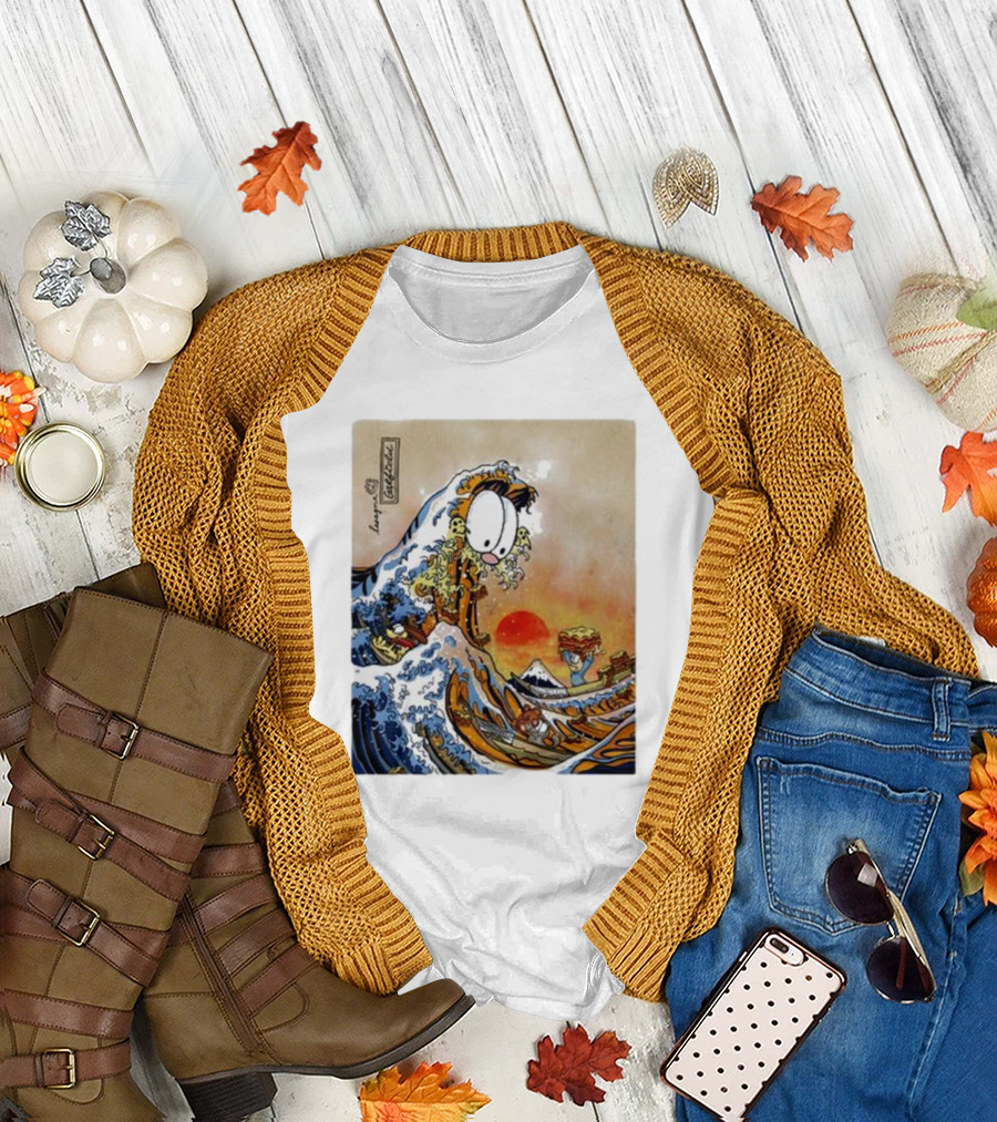 Garfield Great Wave Lasagna Hokusai T-Shirt