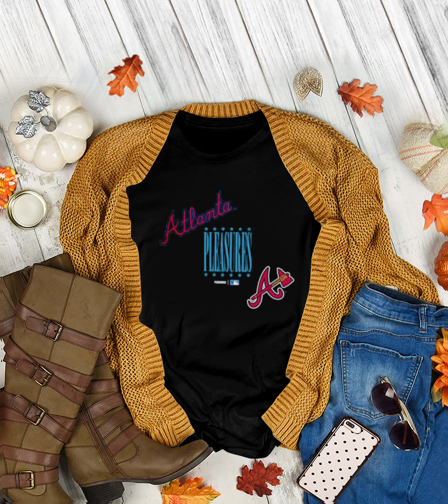 Atlanta Braves PLEASURES Collaboration MLB Logo Repurpose T-Shirt