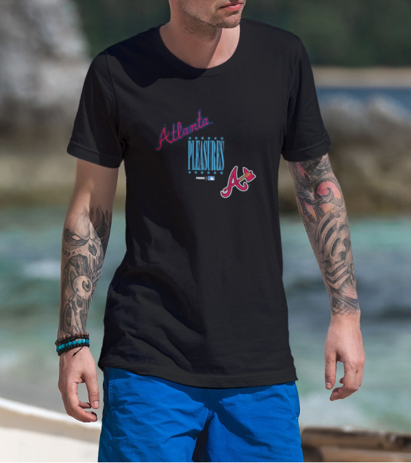 Atlanta Braves PLEASURES Collaboration MLB Logo Repurpose T-Shirt
