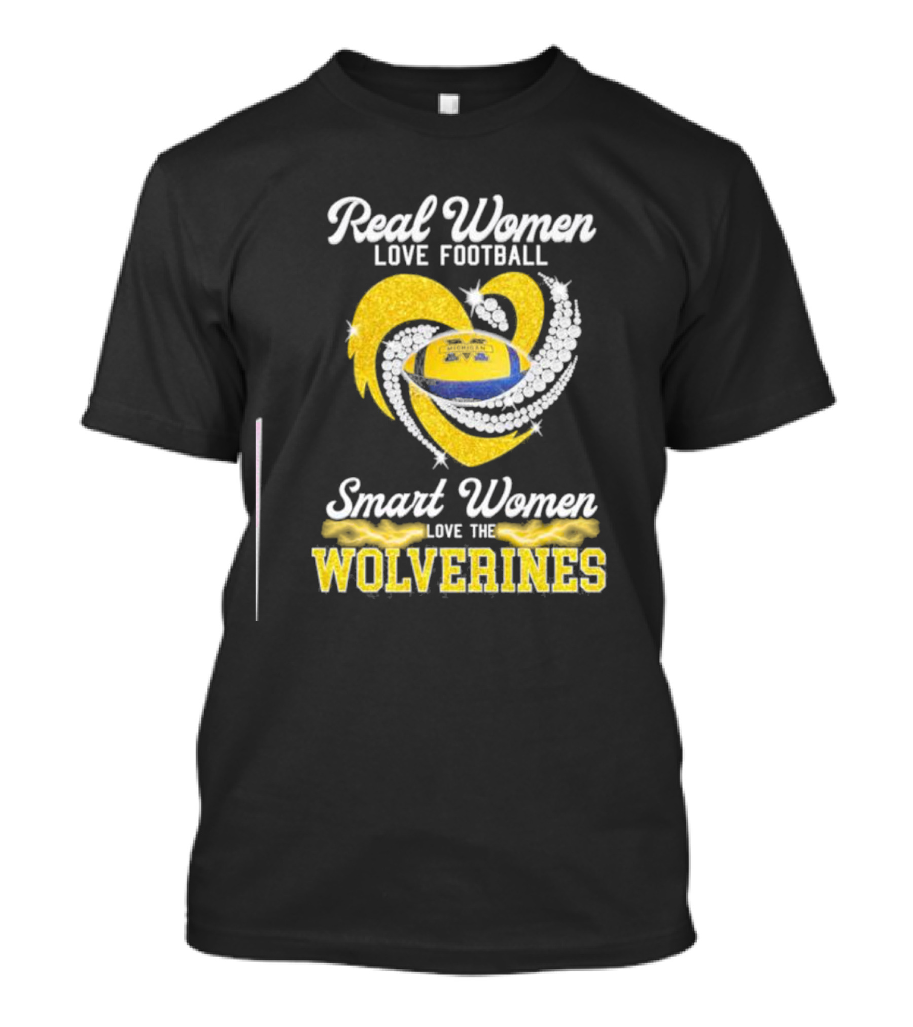 Real Women Love Football Smart Women Love The Wolverines Sparkling Heart Football T-Shirt