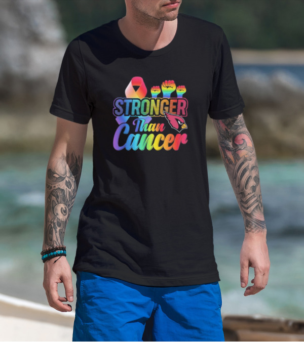 Stronger Than Cancer Arizona Cardinals NFL Rainbow Ribbon And Fists T-Shirt
