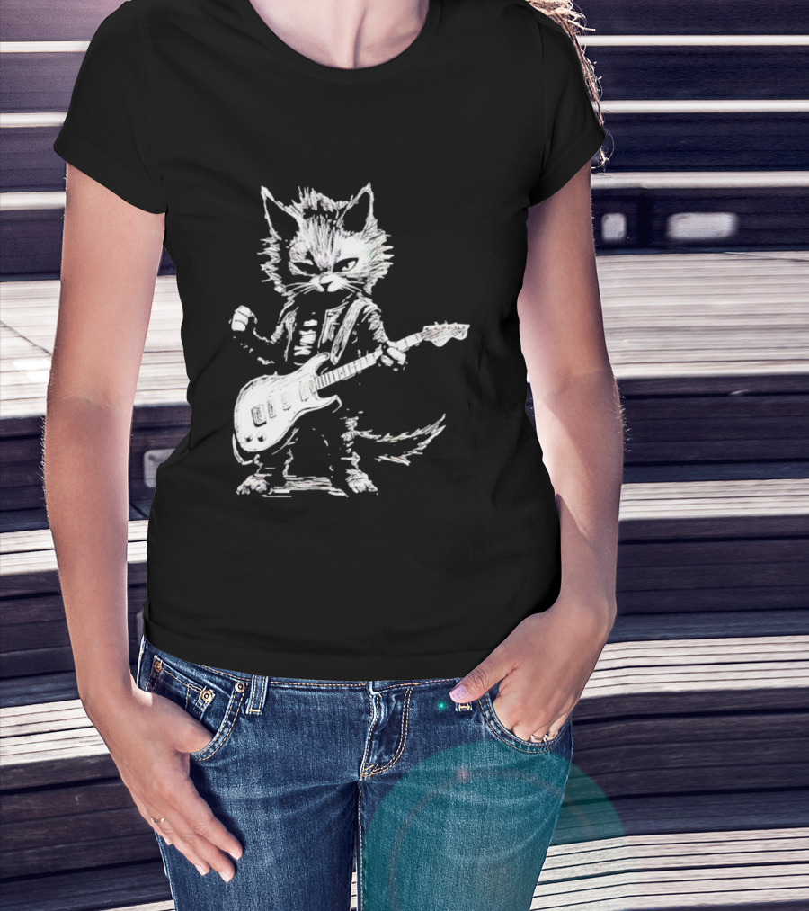 Guitar Cat Rock Kitty Playing Guitar Gifts For Her T-Shirt