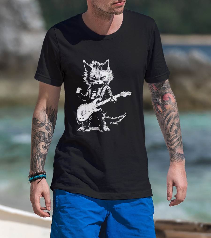 Guitar Cat Rock Kitty Playing Guitar Gifts For Her T-Shirt