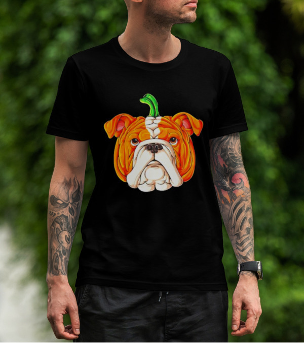 Pumpkin Bulldog Halloween Face Fusion T-Shirt