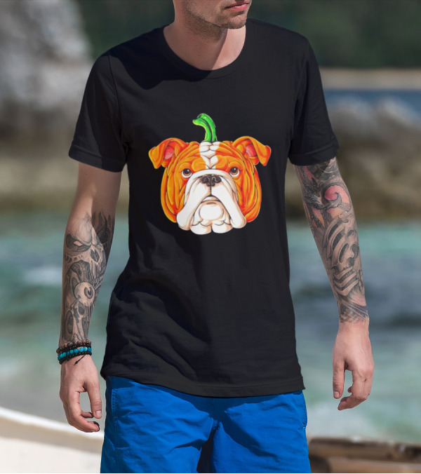 Pumpkin Bulldog Halloween Face Fusion T-Shirt