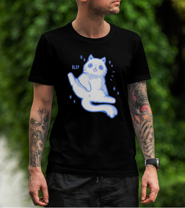 Xmorfina Blep Cute Cat With Tongue Out In Blue And White Cartoon T-Shirt
