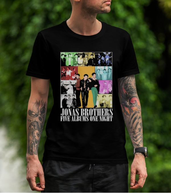 Jonas Brothers Five Albums One Night Multicolor Photo Collage T-Shirt
