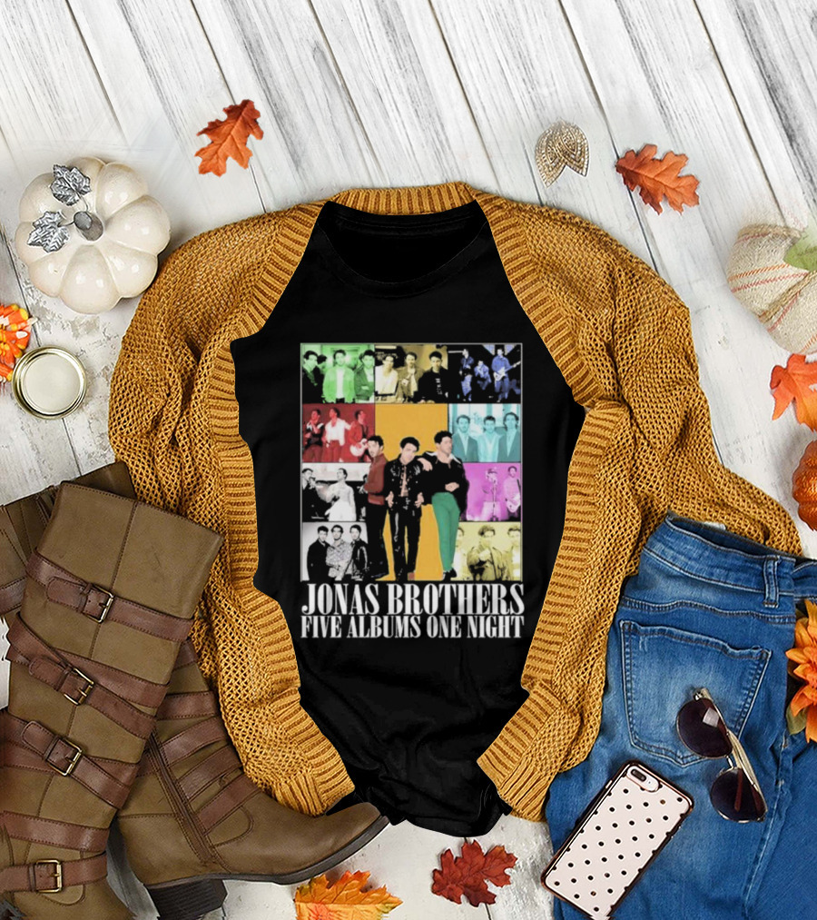 Jonas Brothers Five Albums One Night Multicolor Photo Collage T-Shirt