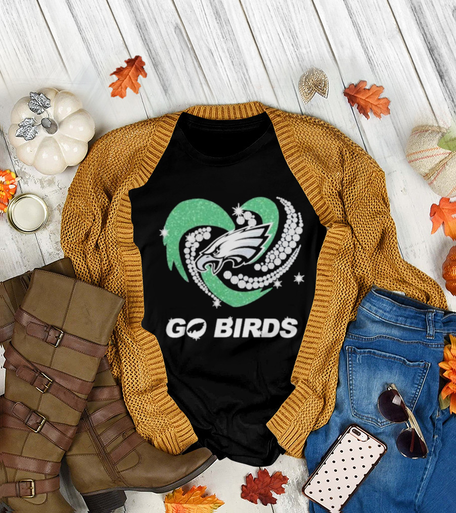 Philadelphia Eagles Go Birds Sparkling Heart T-Shirt