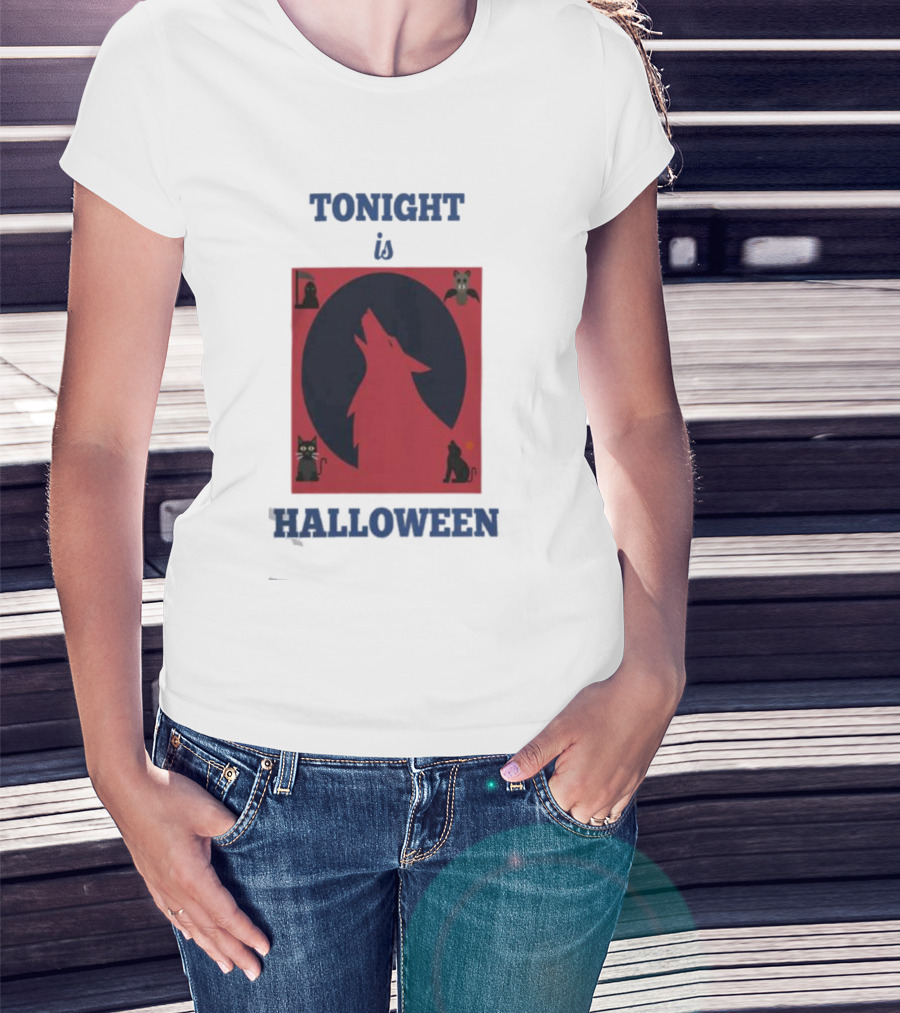 Tonight Is Halloween Dark Wolf Cats Bats Moon T-Shirt