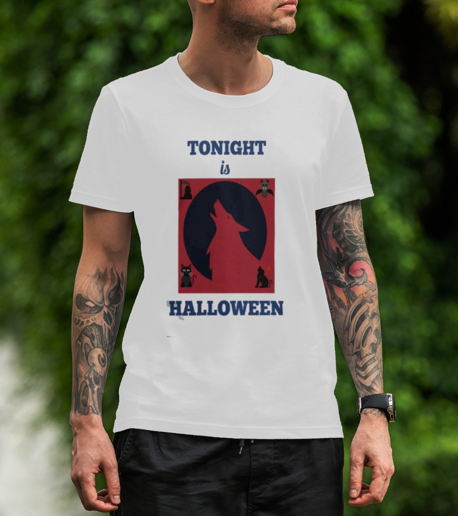 Tonight Is Halloween Dark Wolf Cats Bats Moon T-Shirt