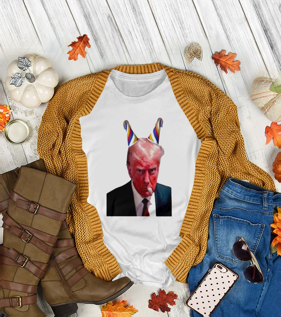 Donald Trump Birthday Meme with Party Hat and Serious Face T-Shirt