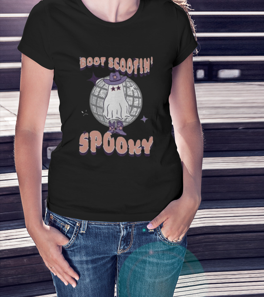 Boot Scootin’ Spooky Ghost With Cowboy Hat And Disco Ball T-Shirt