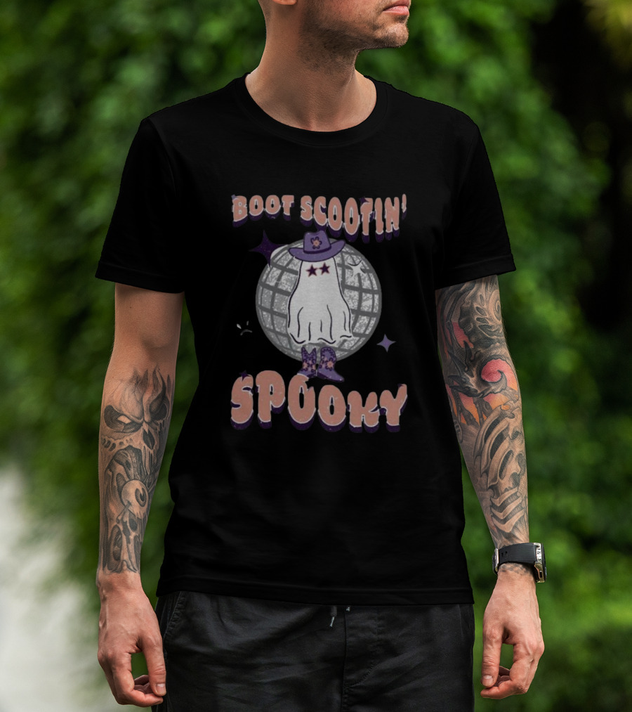 Boot Scootin’ Spooky Ghost With Cowboy Hat And Disco Ball T-Shirt