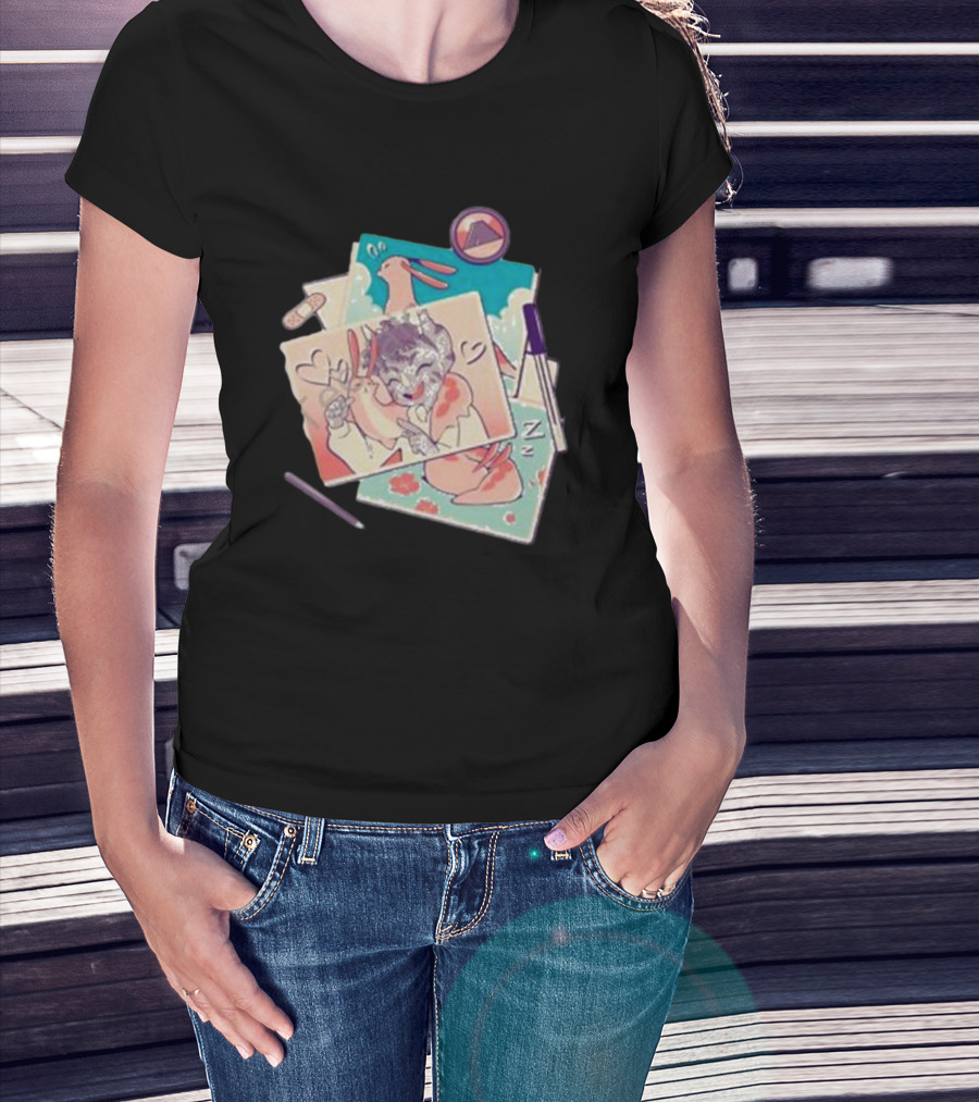 Mango Memories Pastel Rabbit Drawings With Heart And Zz Motif T-Shirt