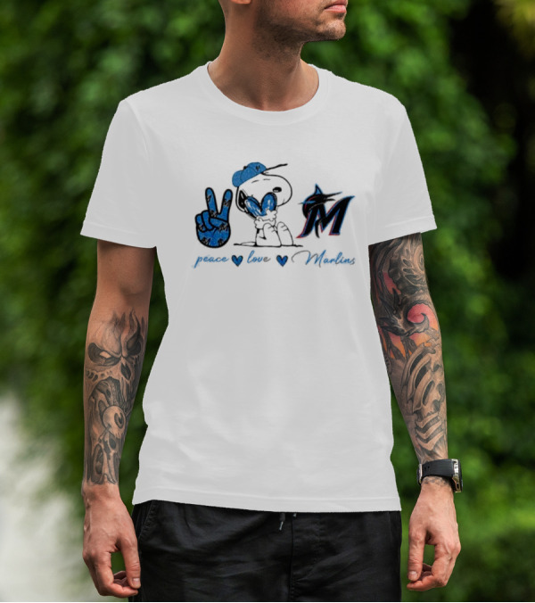 Peace Love Miami Marlins Snoopy T-Shirt