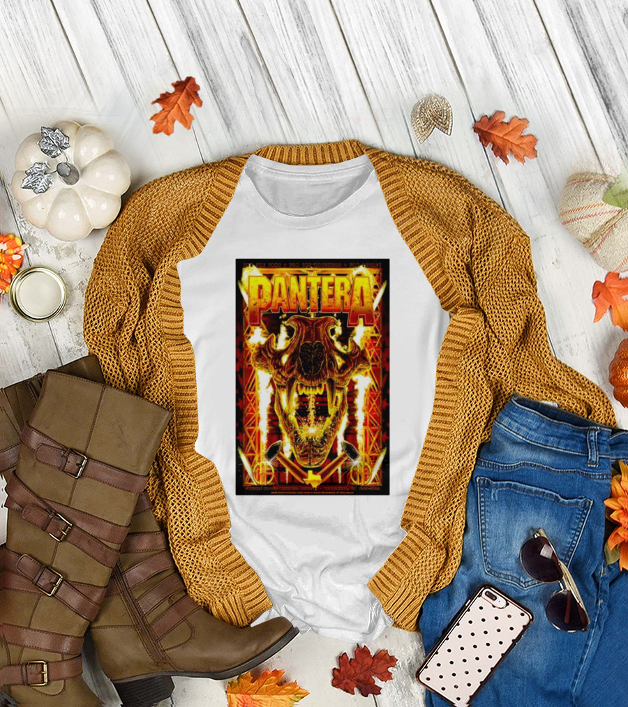 Pantera Flaming Skull Texas Orange Red Yellow T-Shirt