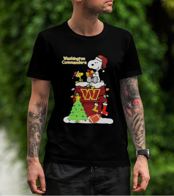 Washington Commanders Christmas Snoopy Chimney Festive Scene T-Shirt