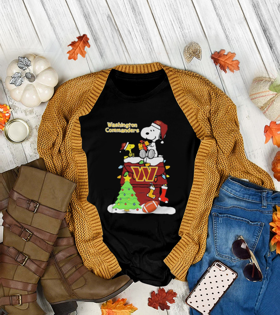 Washington Commanders Christmas Snoopy Chimney Festive Scene T-Shirt