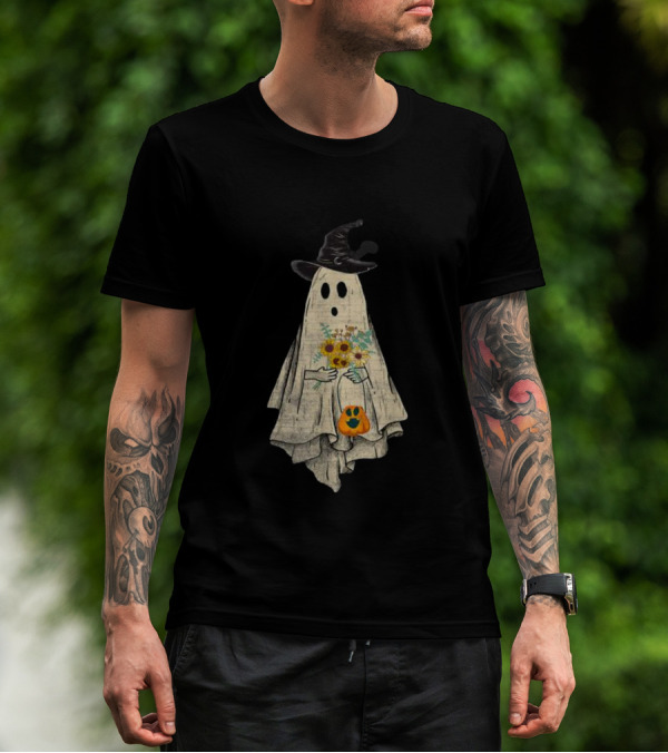 Halloween Costume Vintage Witch Hat Ghost Pumpkin Floral Bouquet T-Shirt