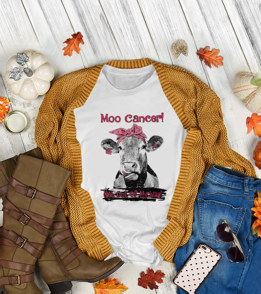 Moo Cancer Get Out Of My Way Pink Bandana Cow T-Shirt