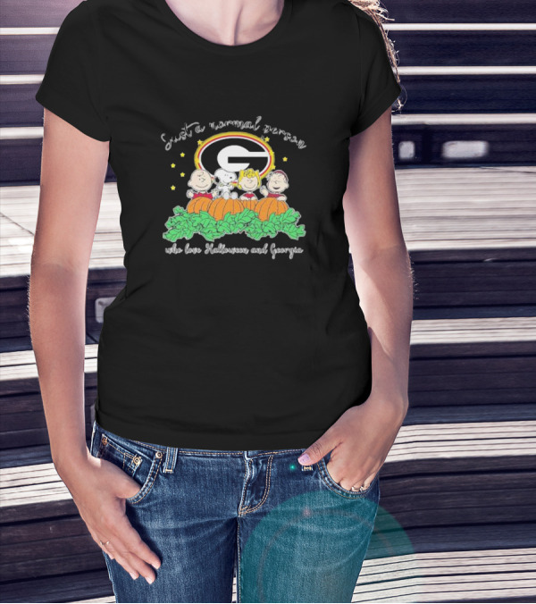 Just A Normal Person Who Love Halloween And Georgia With Peanuts Characters And Georgia Bulldogs T-Shirt