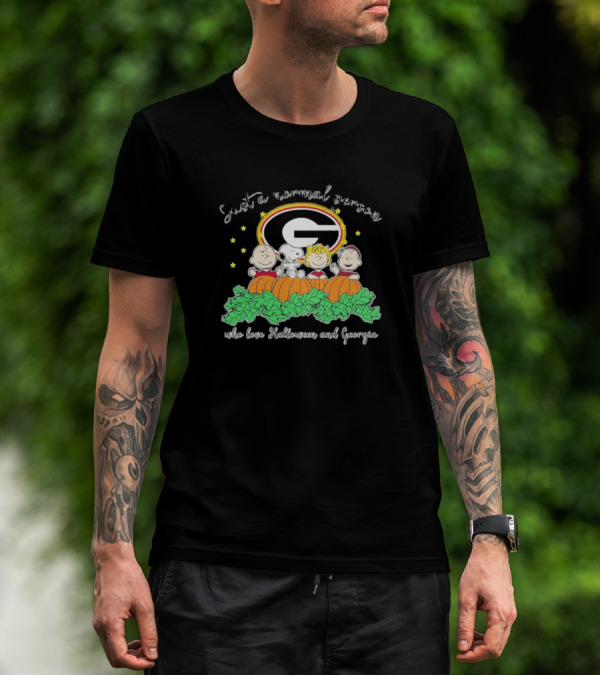 Just A Normal Person Who Love Halloween And Georgia With Peanuts Characters And Georgia Bulldogs T-Shirt