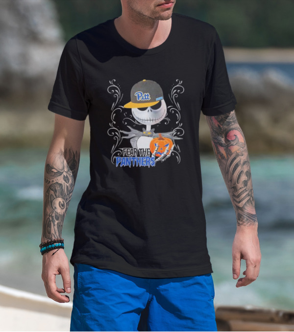 Jack Skellington Pitt Panther Halloween Pumpkin Fear The Panthers T-Shirt