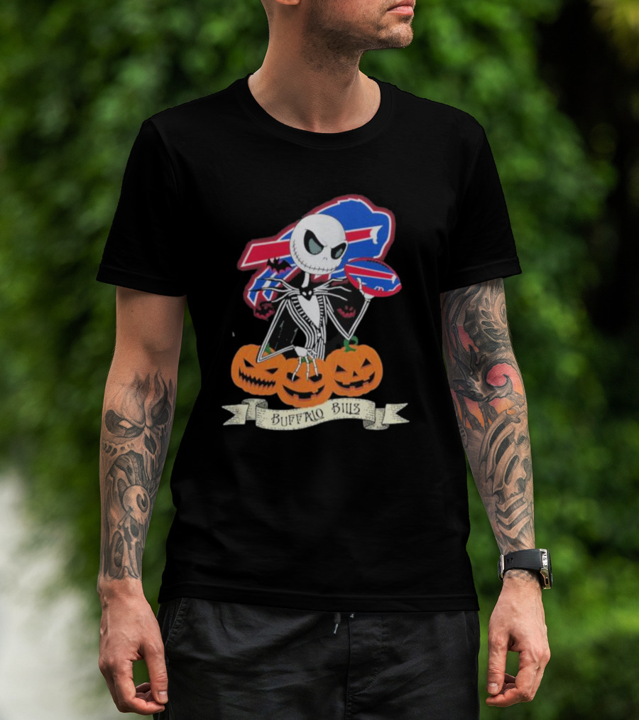 Buffalo Bills Jack Skellington NFL Football Halloween Pumpkins T-Shirt