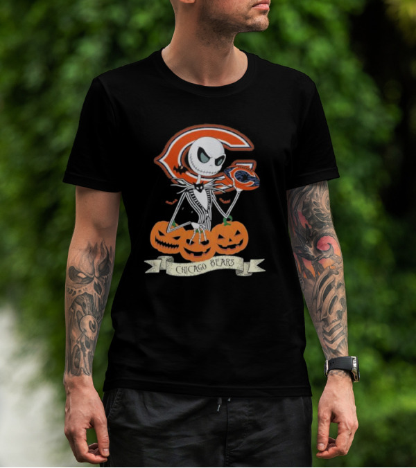 Chicago Bears Halloween Jack Skellington NFL Pumpkin T-Shirt