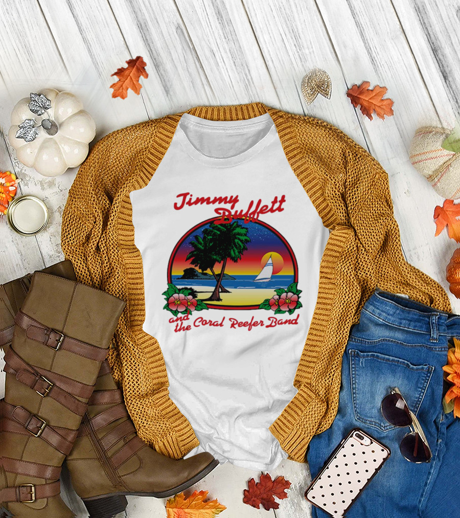 Jimmy Buffett and the Coral Reefer Band 1981 Coconut Telegraph Tour Vintage Island Sunset Scene T-Shirt