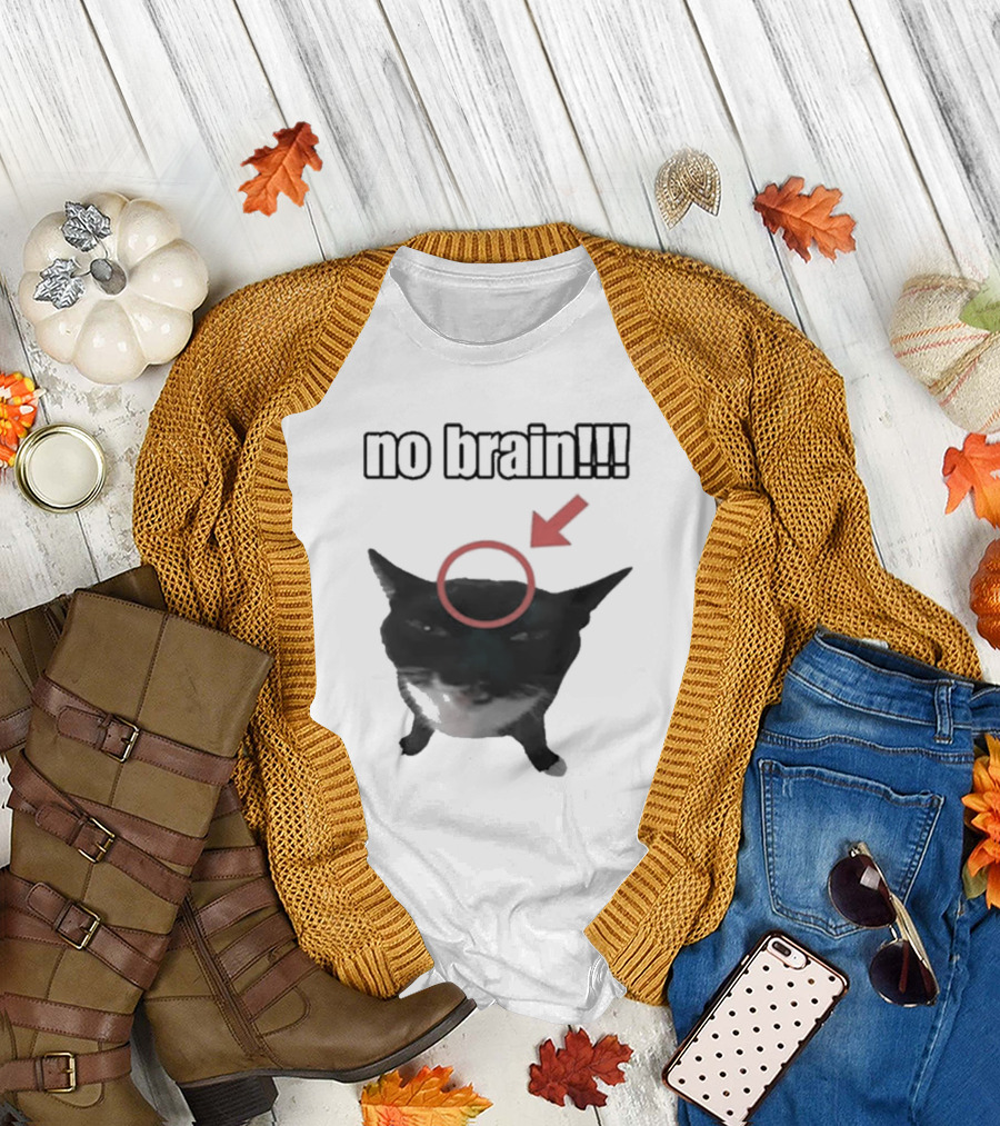 No Brain Cat Red Arrow Circle T-Shirt