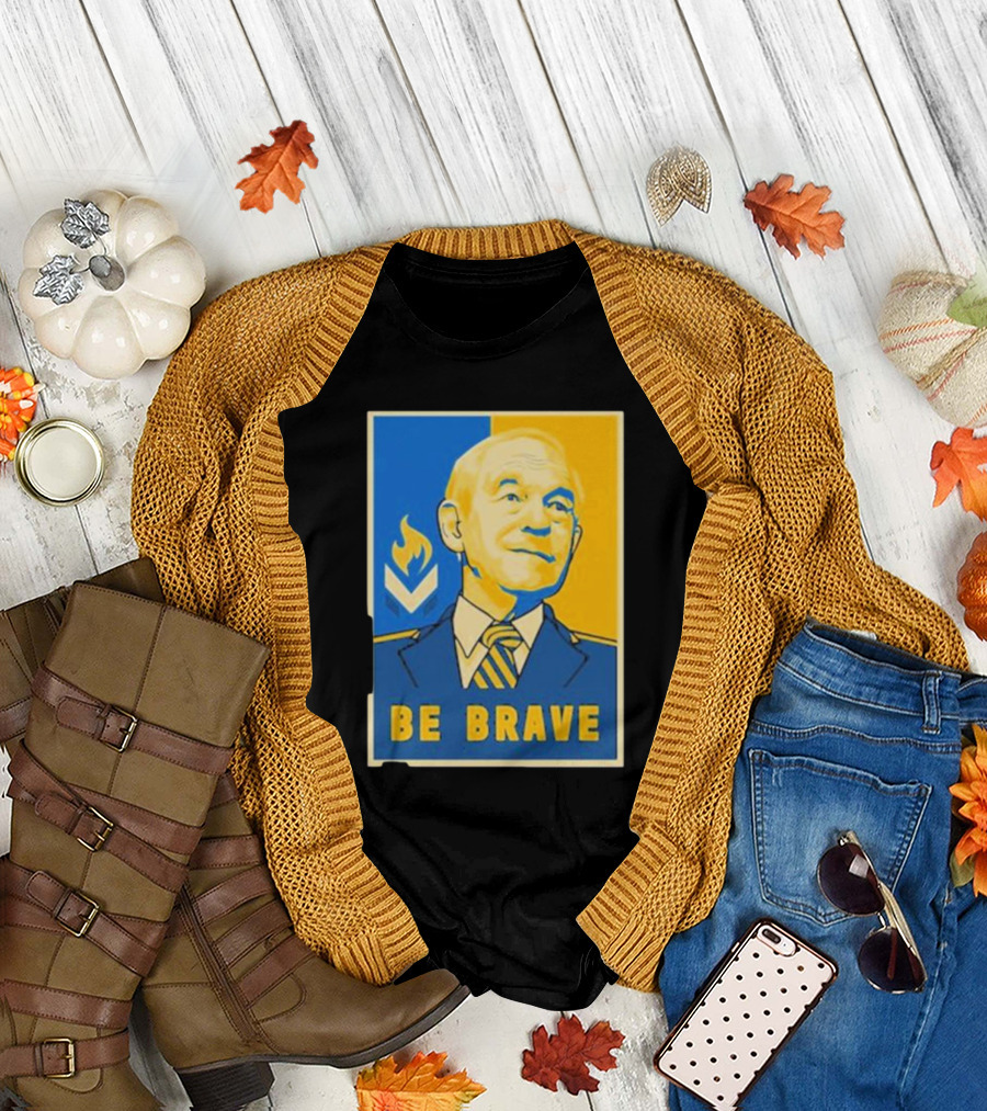Ron Paul Be Brave Inspirational Blue and Yellow T-Shirt