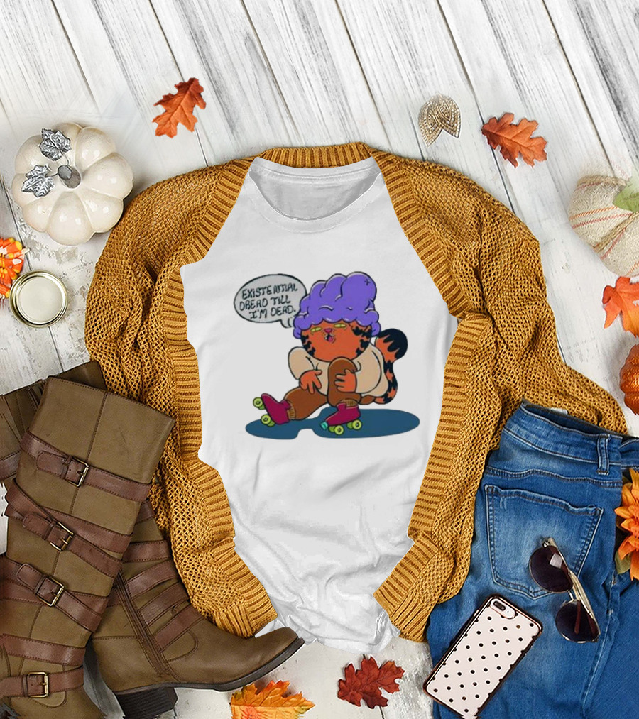 Existential Dread Till I’m Dead Cat Roller Skates Purple Hair T-Shirt