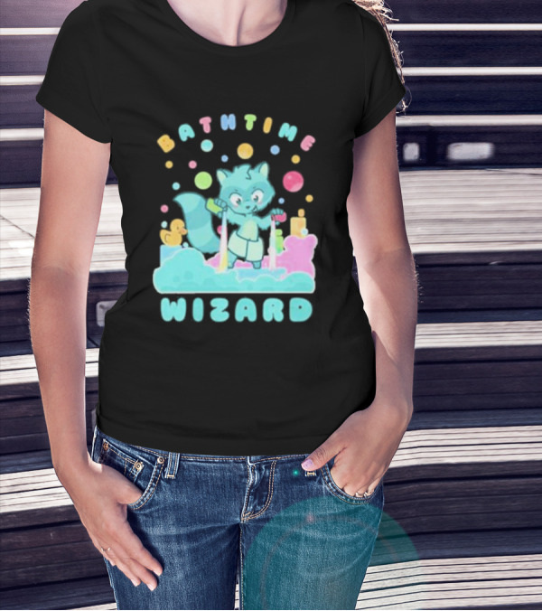 Bathtime Wizard Colorful Bubbles With Raccoon And Rubber Duck T-Shirt