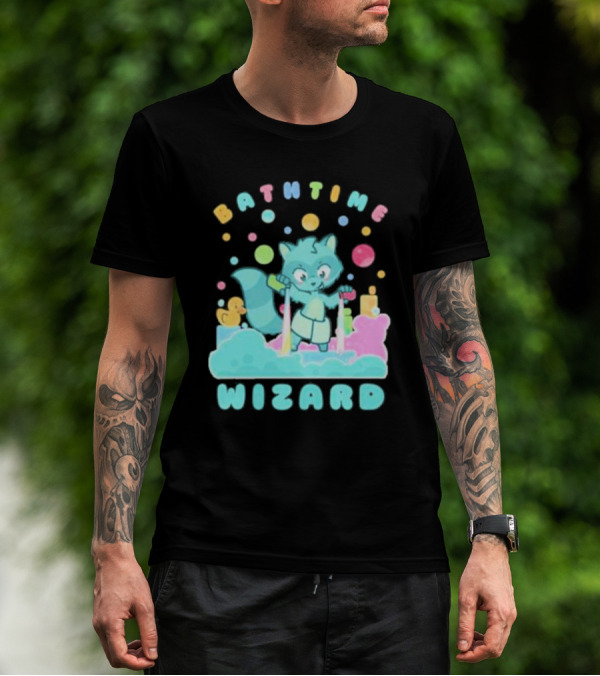 Bathtime Wizard Colorful Bubbles With Raccoon And Rubber Duck T-Shirt