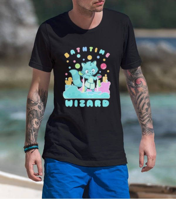 Bathtime Wizard Colorful Bubbles With Raccoon And Rubber Duck T-Shirt