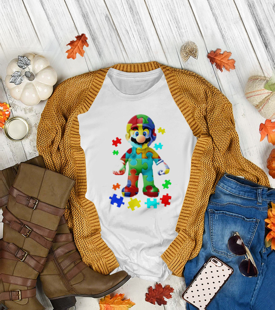 Super Mario Colorful Autism Puzzle Pieces T-Shirt