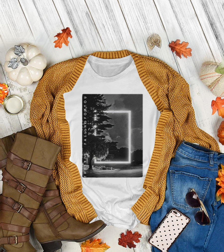 The 1975 Fallingforyou Neon Frame Black and White Night Scene T-Shirt