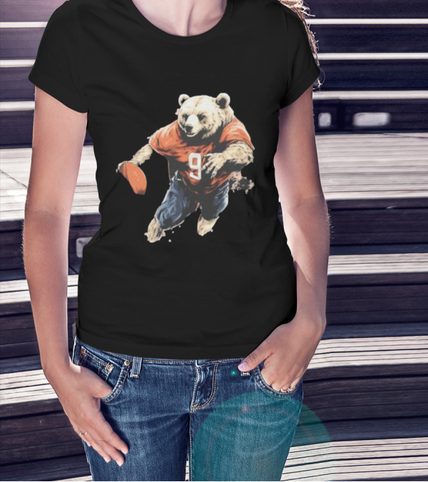 Brown Bear Number 9 Football Action T-Shirt