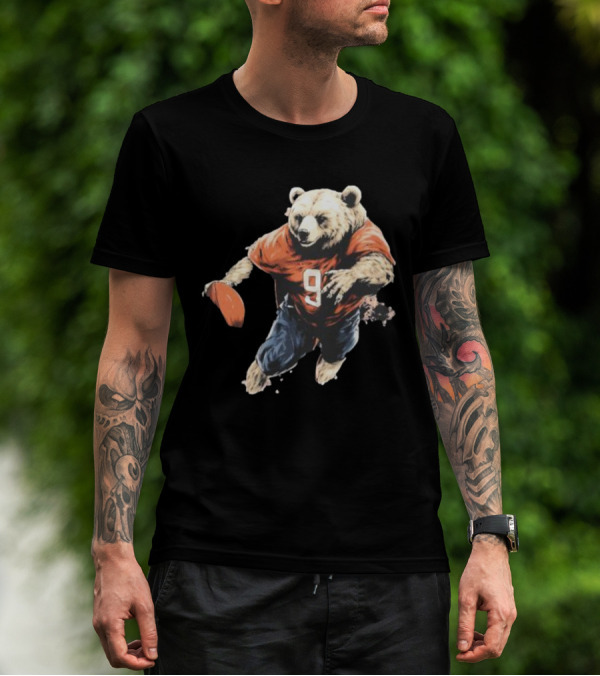 Brown Bear Number 9 Football Action T-Shirt