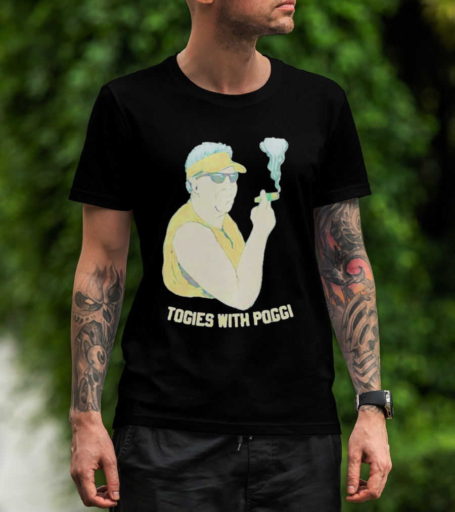 Stogies With Poggi Smoking Cigar Character In Sunglasses And Visor T-Shirt