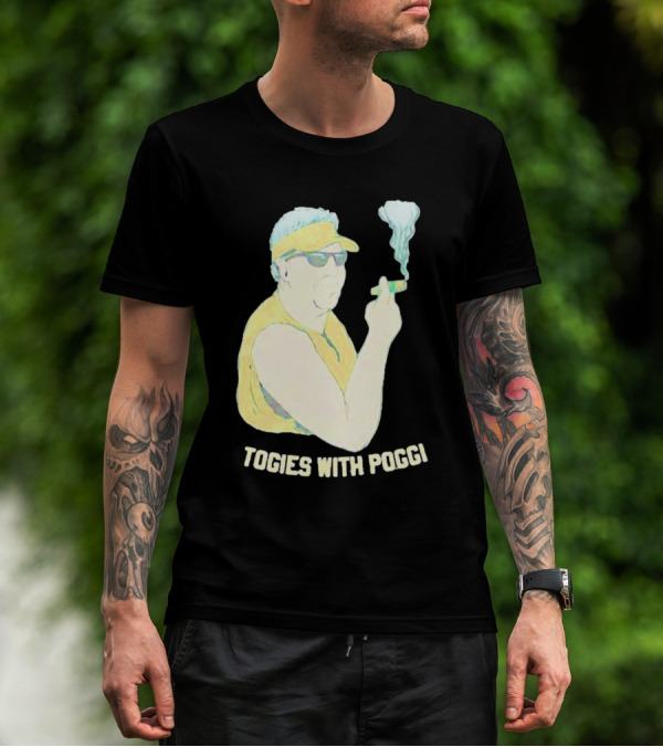 Stogies With Poggi Smoking Cigar Character In Sunglasses And Visor T-Shirt