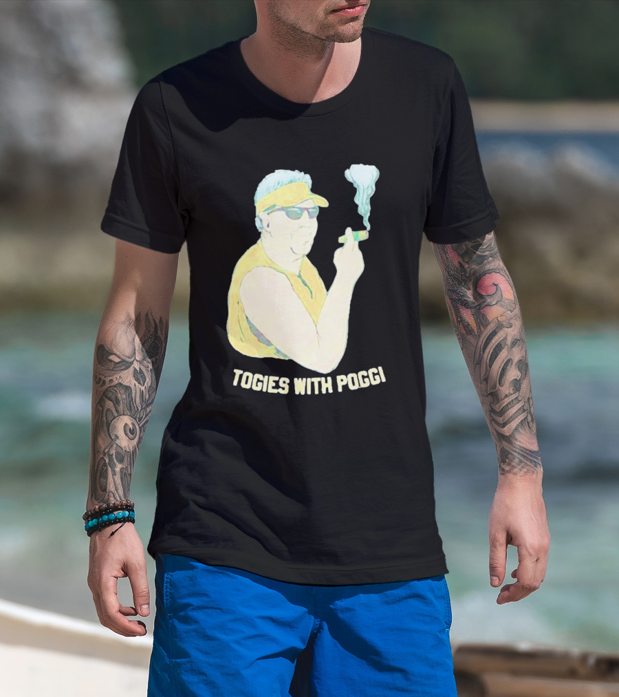 Stogies With Poggi Smoking Cigar Character In Sunglasses And Visor T-Shirt