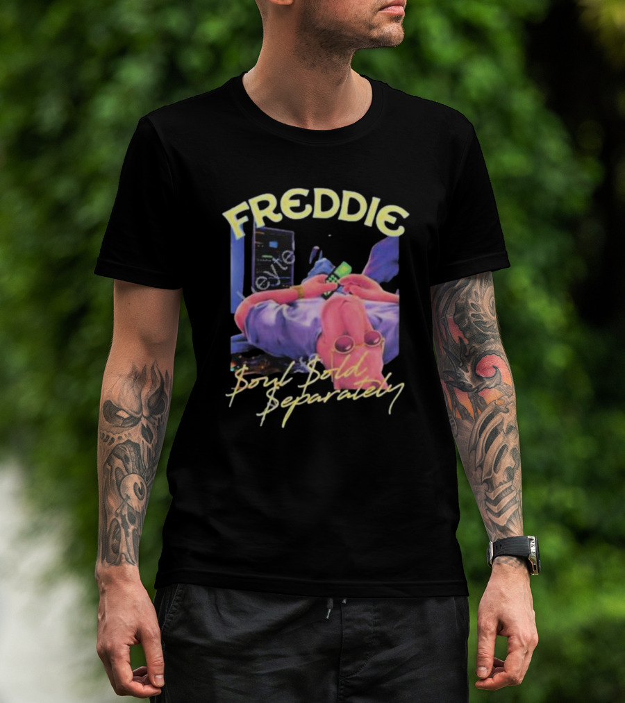 Freddie Soul Sold Separately Retro Style With Relaxed Figure Holding Phone T-Shirt