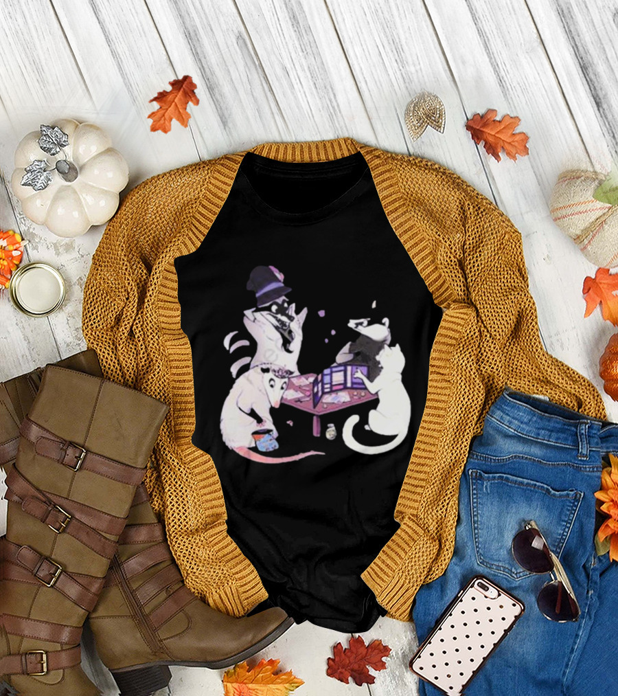 Game Night Raccoon Mouse Cat Tabletop Adventure T-Shirt