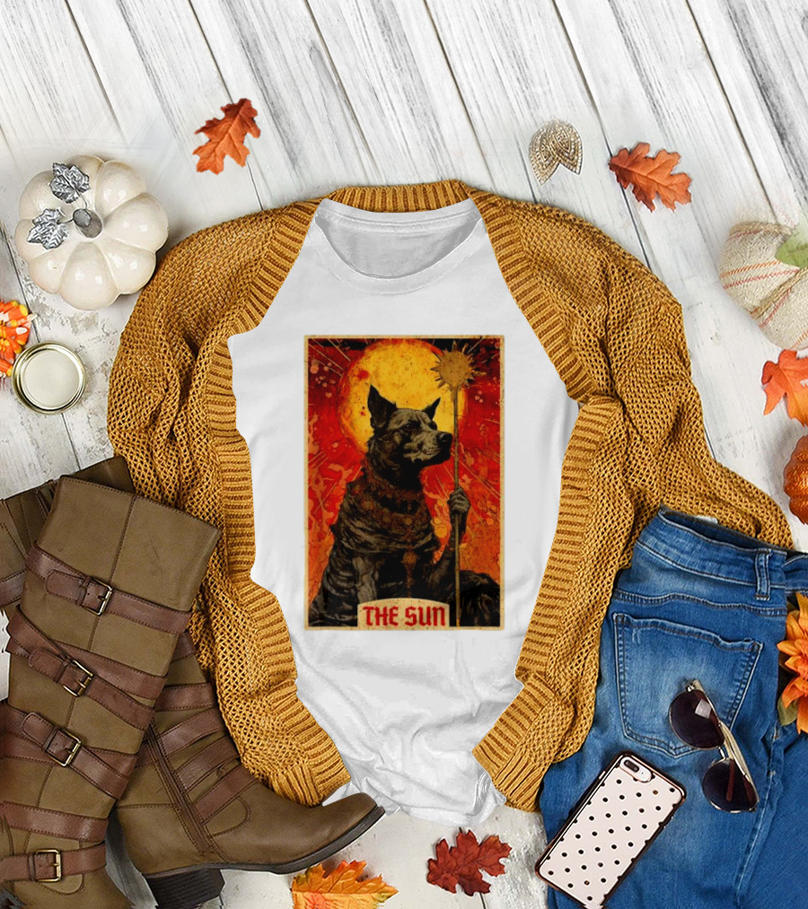Dog Tarot Card The Sun Card Canine Holding Scepter T-Shirt
